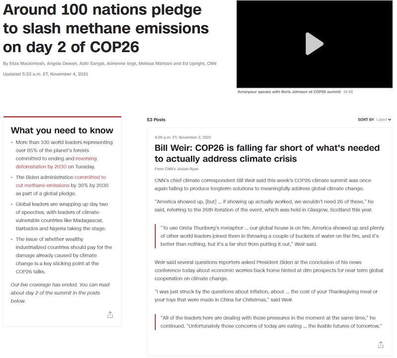 CNN had a live blog dedicated to covering the 2021 Climate Summit event.